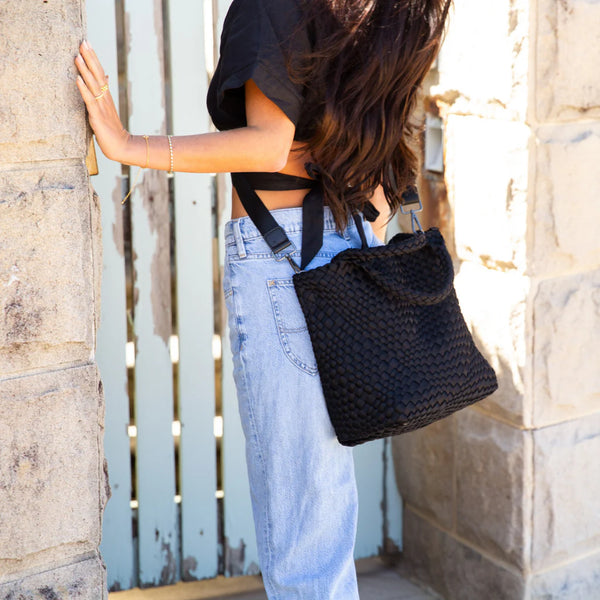 Woven Neoprene Shoulder Tote BLACK