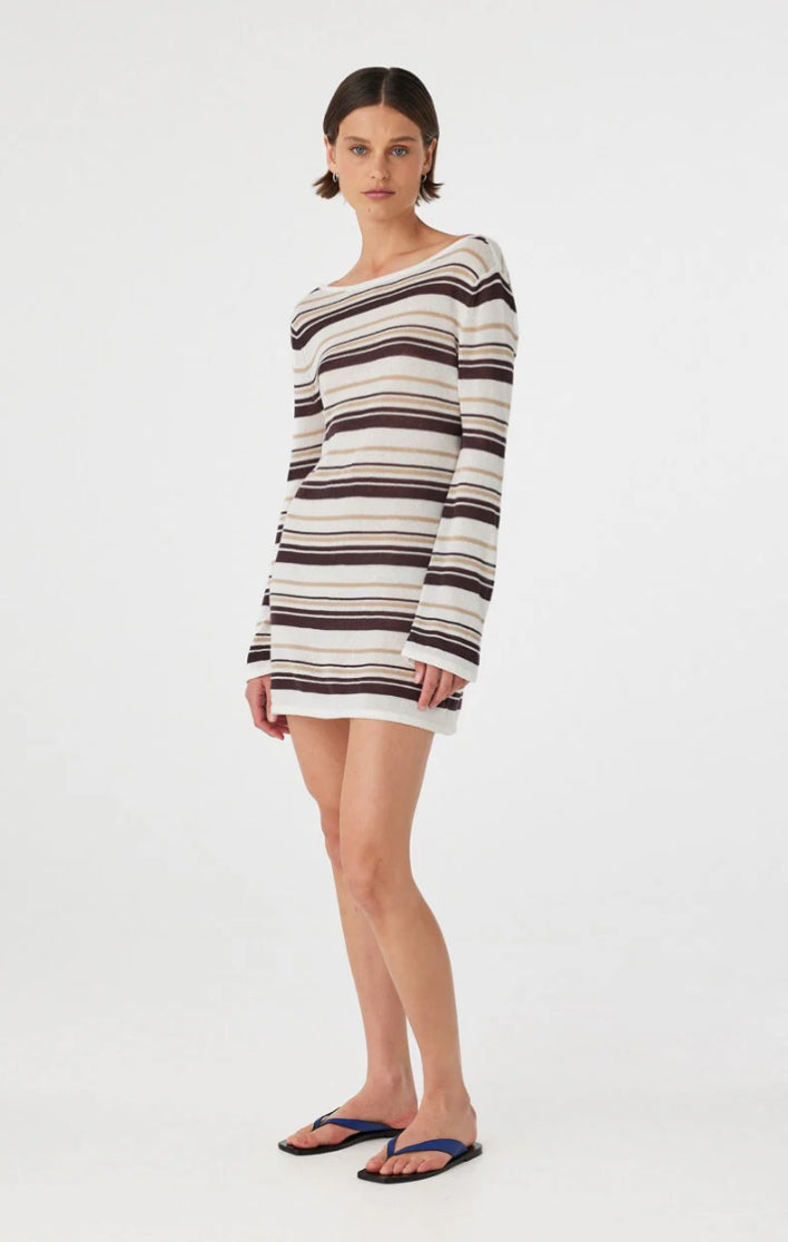 Nia Long Sleeve Mini Dress CREAM CHOC STRIPE
