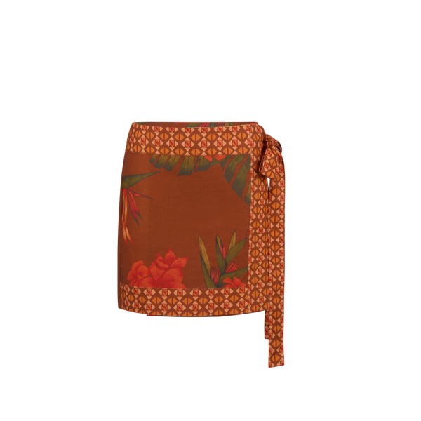 Cuban Tropical Wrap Skirt COFFEE