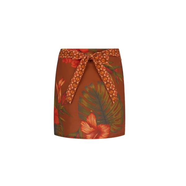 Cuban Tropical Wrap Skirt COFFEE