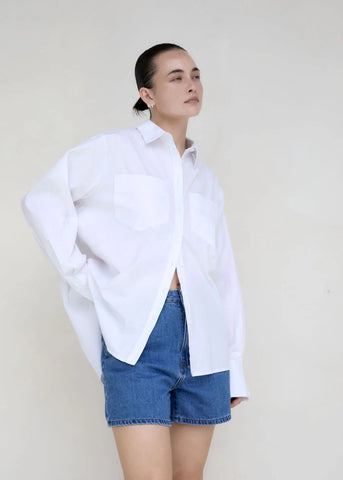 Basic Cotton Long Sleeve Shirt WHITE