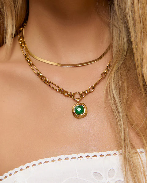 Mason Necklace GREEN/ 14K GOLD PLATED
