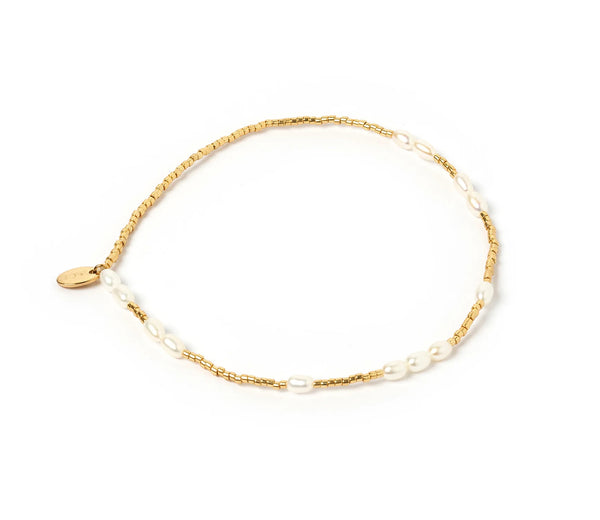 Poppy and Pearl Beaded Anklet 14K GOLD PLATED
