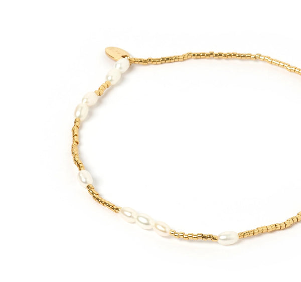 Poppy and Pearl Beaded Anklet 14K GOLD PLATED