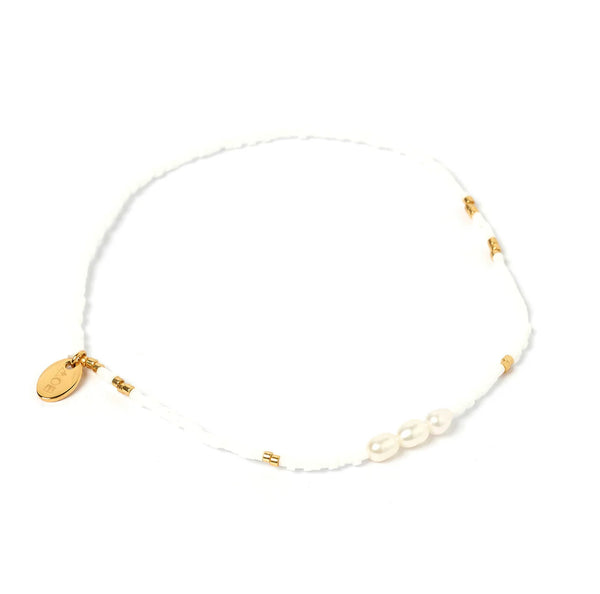Poppy and Pearl Beaded Anklet WHITE / 14K GOLD PLATED