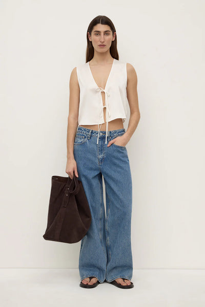 Beal Silk Tie Front Top ANTIQUE WHITE