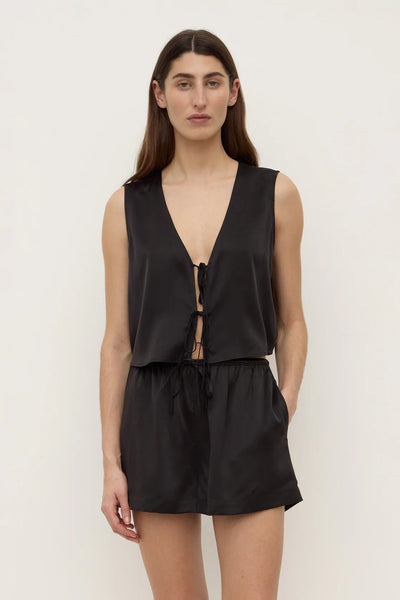 Beal Silk Tie Front Top BLACK