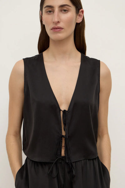 Beal Silk Tie Front Top BLACK