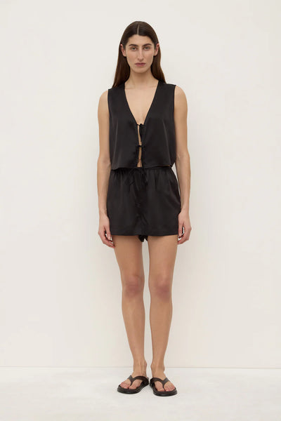 Beal Silk Tie Front Top BLACK