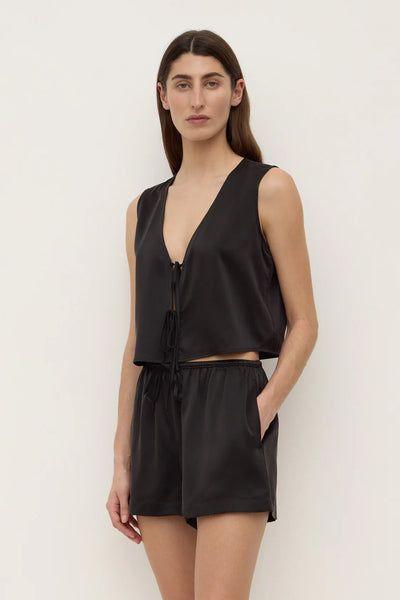 Beal Silk Tie Front Top BLACK
