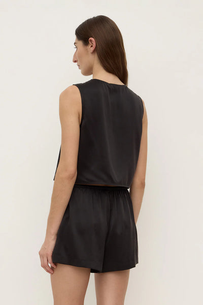 Beal Silk Tie Front Top BLACK