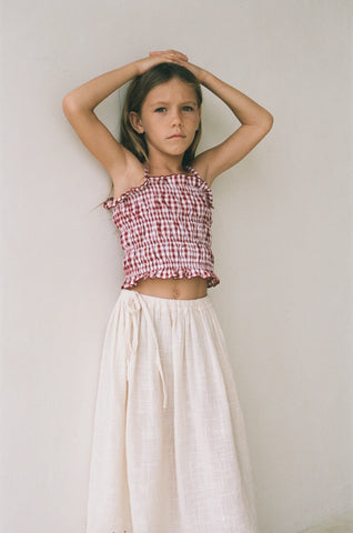 Shirred Crop RED GINGHAM