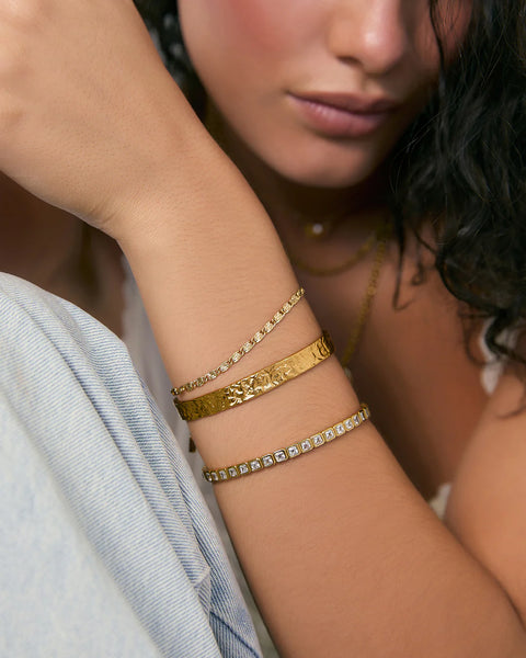 Quinn Cuff STONE/ 14K GOLD PLATED