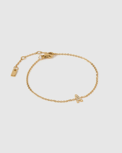 Mini Initial Bracelet STONE / 14K GOLD PLATED