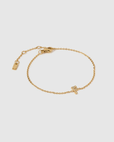 Mini Initial Bracelet STONE / 14K GOLD PLATED