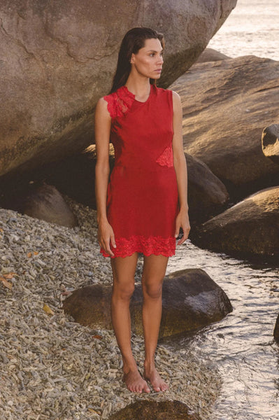 Lily Silk Lace Mini Dress BURGUNDY