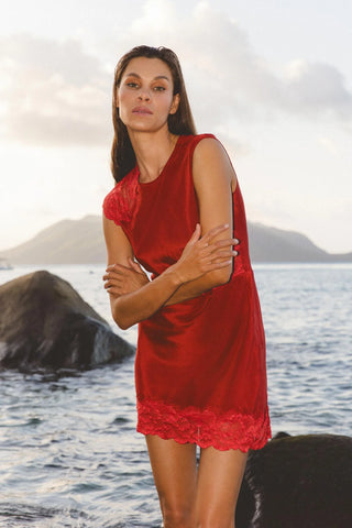 Lily Silk Lace Mini Dress BURGUNDY