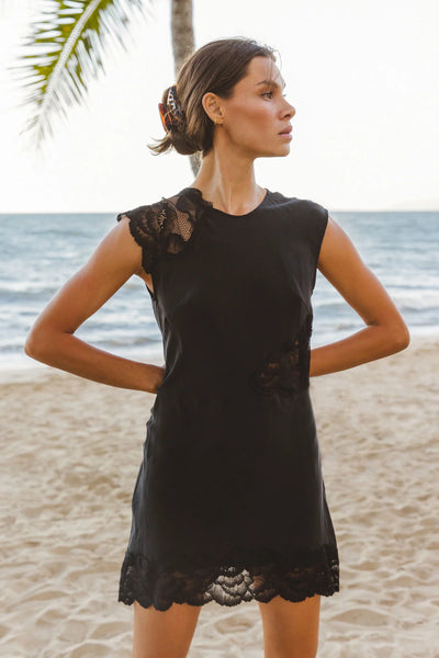 Lily Silk Lace Mini Dress NOIR