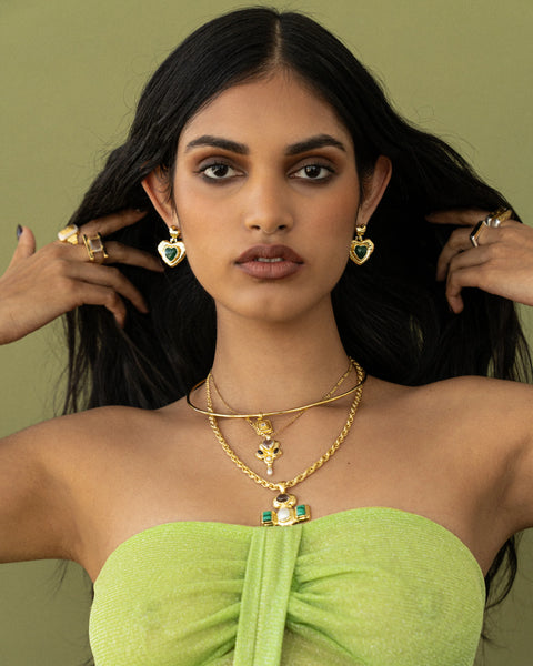 Suri Earrings GREEN AVENTURINE -  18K GOLD PLATED