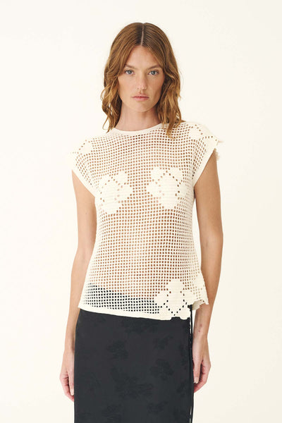 Pollyanna Floral Crochet Top BONE