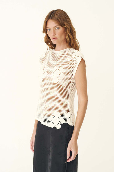 Pollyanna Floral Crochet Top BONE