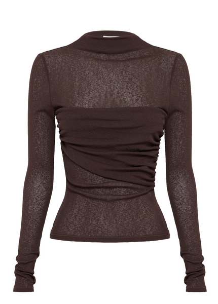 Aster Long Sleeve Mesh Top CHOCOLATE