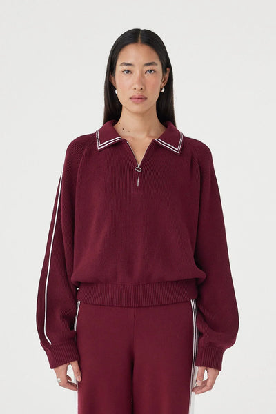 Nella Zip Sweater MERLOT & CREAM