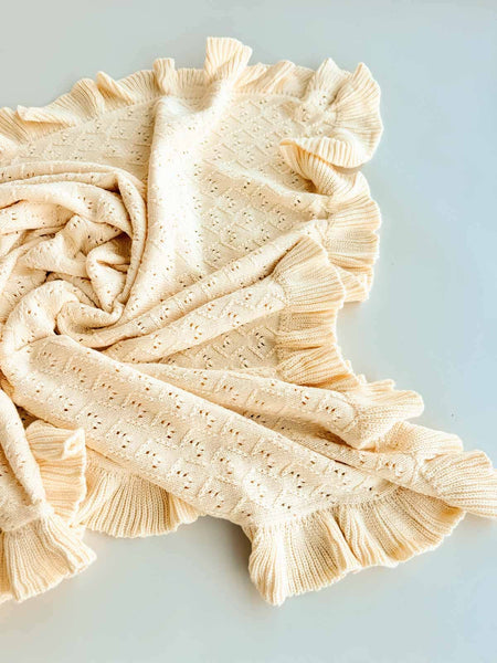 Mila Pointelle Frill Blanket BUTTER
