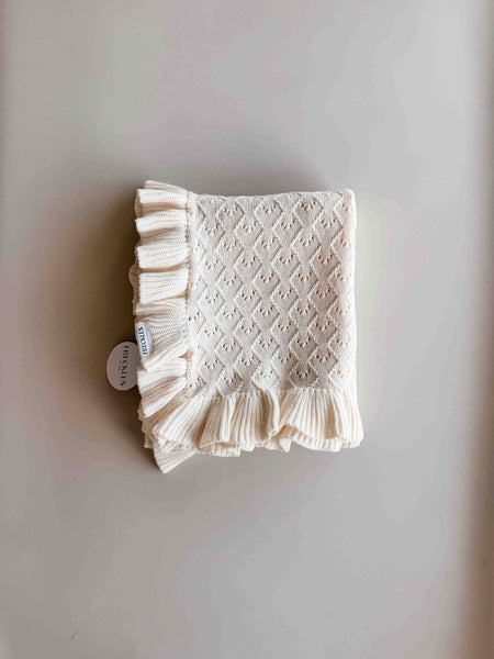 Mila Pointelle Frill Blanket SNOW