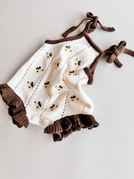 Bloom Pointelle Tie Romper CHOCOLATE