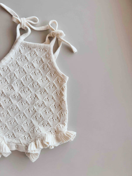 Mila Pointelle Tie Romper SNOW