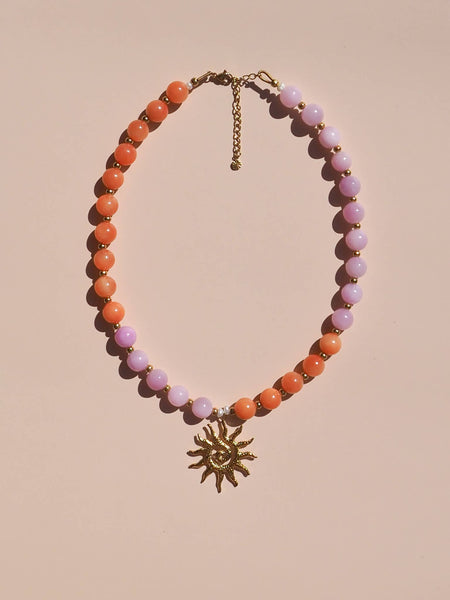 Spiral Sun Necklace PINK & ORANGE GEMSTONE/ 18K GOLD PLATED