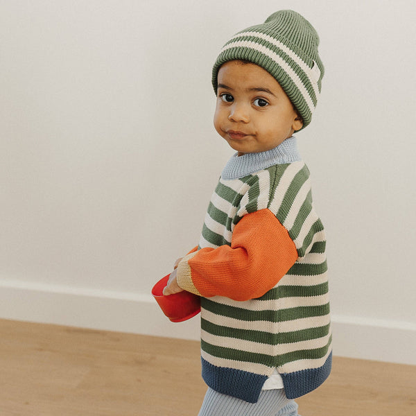 Organic Cotton Knit Jumper CLOVER STRIPE/ COLOUR BLOCK