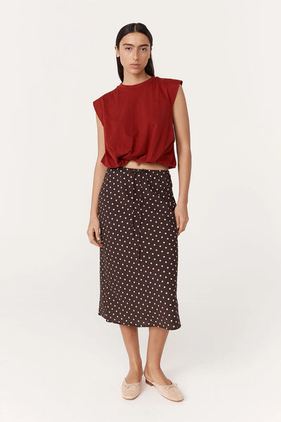 Frannie Silk Midi Skirt CACAO SPOT