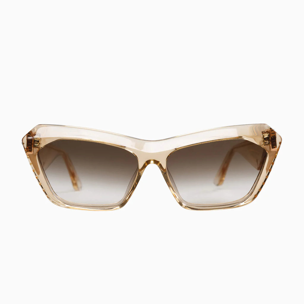 Valley Piaf | Swarovski Cat-Eye Glasses for Men & Women, Champagne W. Black Swarovski Crystals Gold Metal Trim / Clear